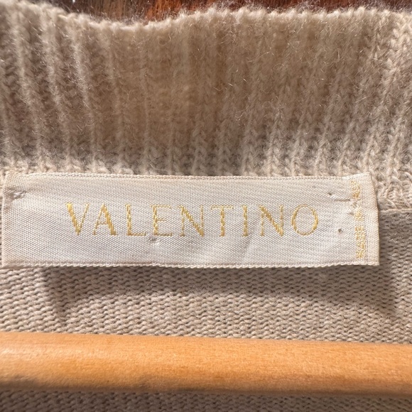 Valentino Beige V-Neck Sweater with Embellished Trim - Picture 3 of 5